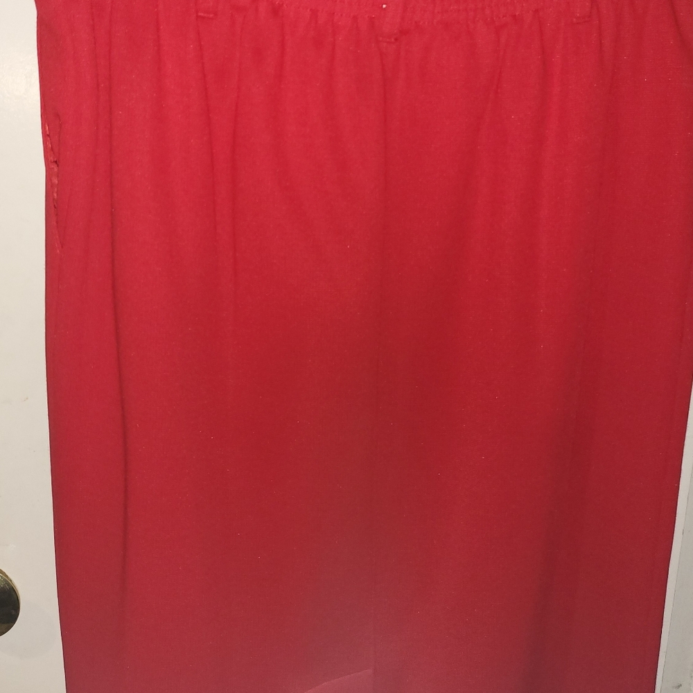 Vintage Alfred Dunner Skirt Women's 16 Red Pull On Midi Elastic Waist Slit